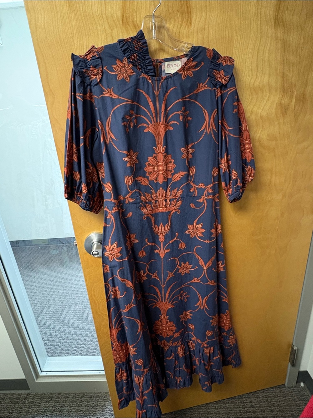 Beyond by Vera Navy Maxi Dress with Rust Floral Print